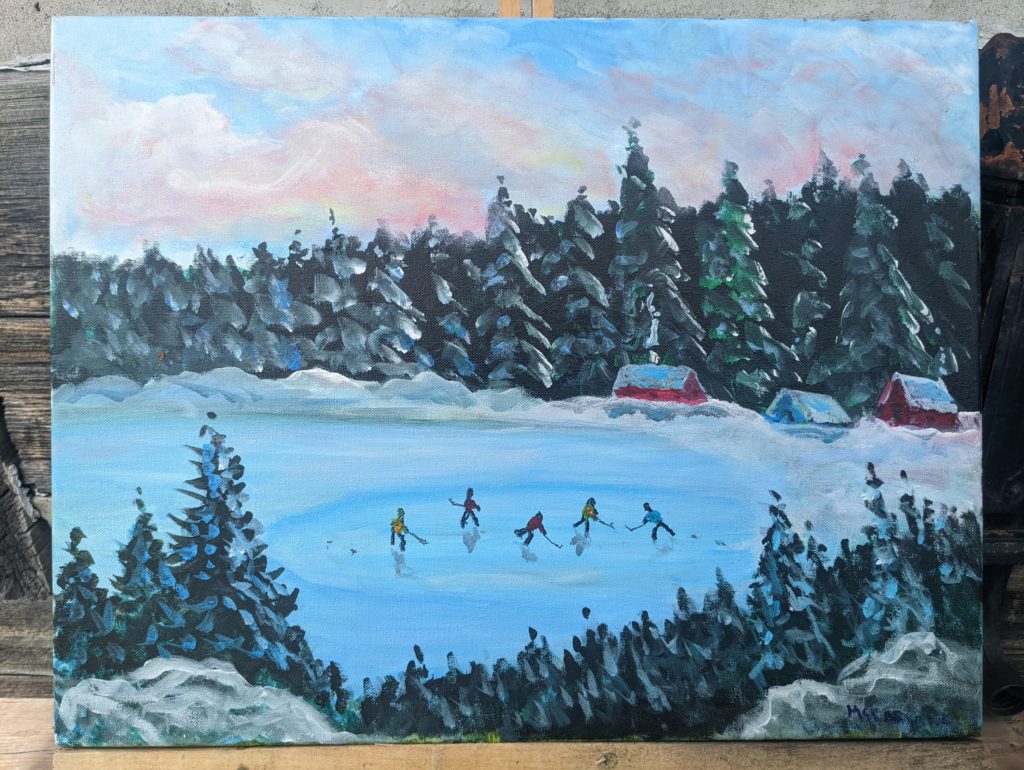 Painting by Brian McFarlane: Pond Hockey