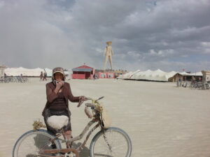 My Mom Biking on the playa